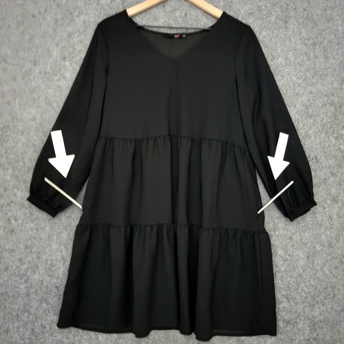 Vestido DJT para mujer S negro babydoll con capas cuello en V manga larga bolsillos forrado - Imagen 4 de 11