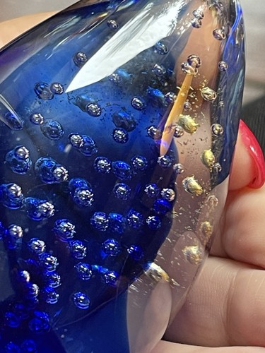 Signed Multi-Color Art GES Glass Eye Studio Egg Paperweight Bubbles Gold/blue 91 - Picture 5 of 10