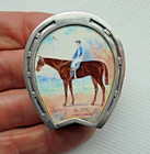 RARE VICTORIAN FRENCH SILVER  ENAMEL HORSESHOE HORSE RACING VESTA CASE