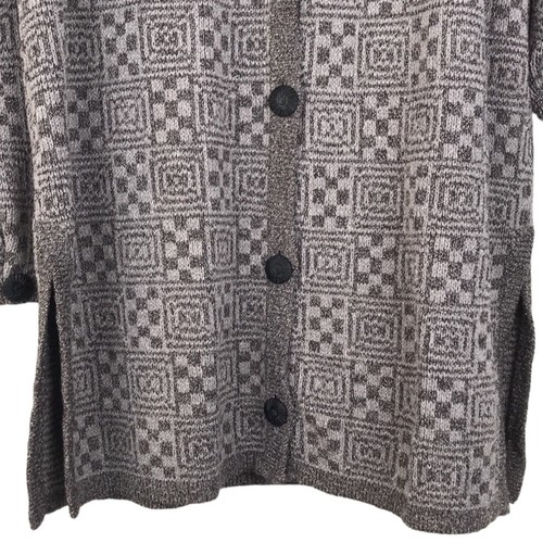 Nancy Jemio Hand Knit Cardigan Sweater Jacket Button Up Geometric Checked Medium - Picture 3 of 12