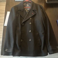 Men’s American Rag Black Large Pea Coat, Structured, Neck Protection