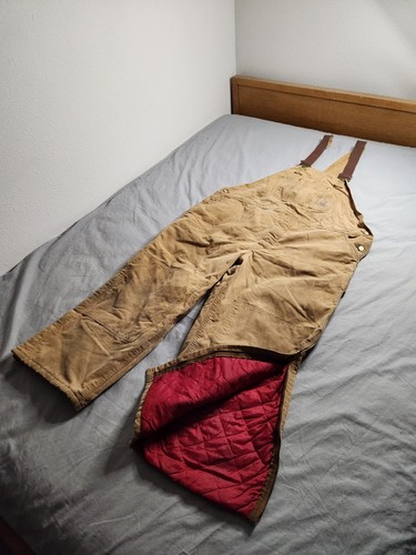 VTG Carhartt Quilted Lined Canvas Bib Overalls Mens Size 46x28 Brown R02 BRN USA - Picture 2 of 11