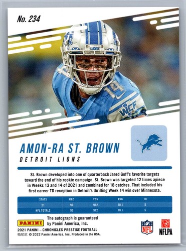 2021 Panini Chronicles Prestige - Xtra Points Amon-Ra St. Brown #234 (RC, AU) - Picture 2 of 2