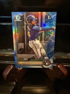 2022 Bowman Chrome 1st True Blue Refractor Card /150 Jackson Chourio #BCP-79 RC