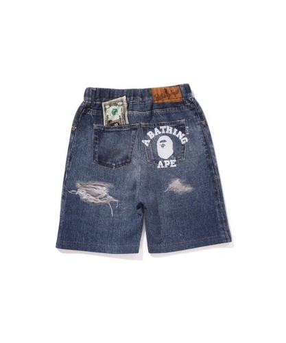 A BATHING APE BAPE KIDS BAPE DENIM PRINT SWEAT SHORTS 1L30353013 size 140 NEW - Picture 3 of 7