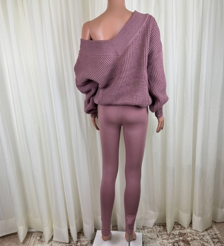 Conjunto de suéter y leggings para mujer Zenana de dos piezas con cuello en V rosa polvoriento pequeño - Imagen 2 de 10