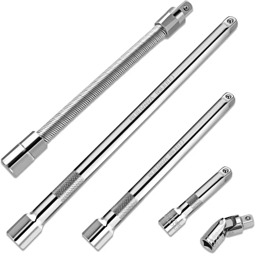 5-Piece 1/4 Inch Drive Extension Bar Set, Includes 1/4" Drive, Silvery 