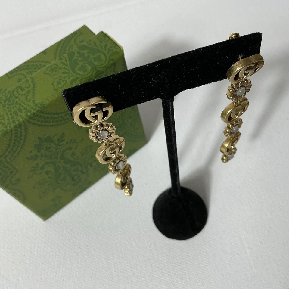 Gucci GG Gold and Stone Dangle Earrings - Image 3 of 3