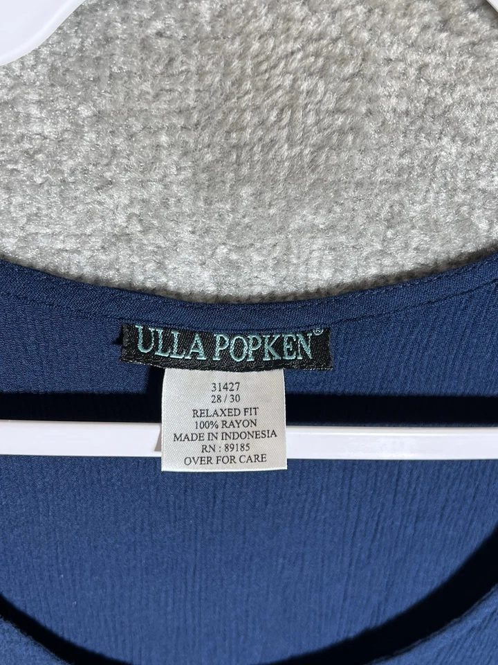 Camiseta sin mangas Ulla Popken arrugada para mujer talla 28/30 azul rayón calce relajado cuello redondo Foto 3 de 4