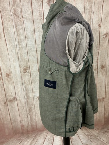 Hackett Check Wool Cashmere Jacket Blazer Green Blue 44” Suede Elbows Blazer VGC - Picture 19 of 24
