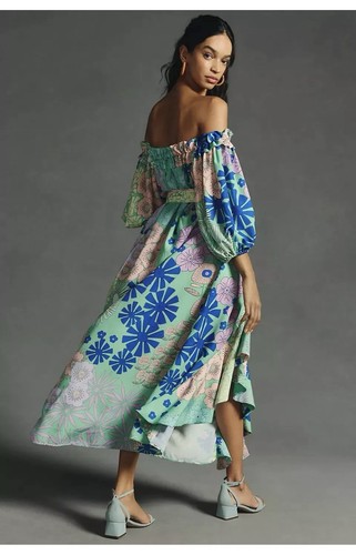 NWD Anthropologie Oopscool Off-The-Shoulder Floral Printed Dress Size M $328 - Picture 3 of 5