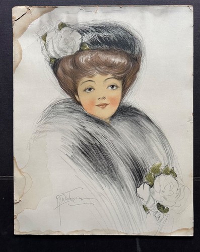 G. G. Wiederseim Signed Illustration 14" x 11" Damaged at Edges “AS IS” Vintage - Picture 10 of 13