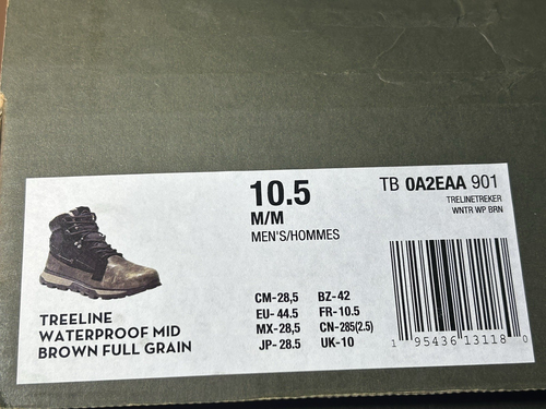 Timberland Hombres 10.5 Treeline Trek Invierno Impermeable Marrón Grano Completo Botas Nuevas - Imagen 13 de 13
