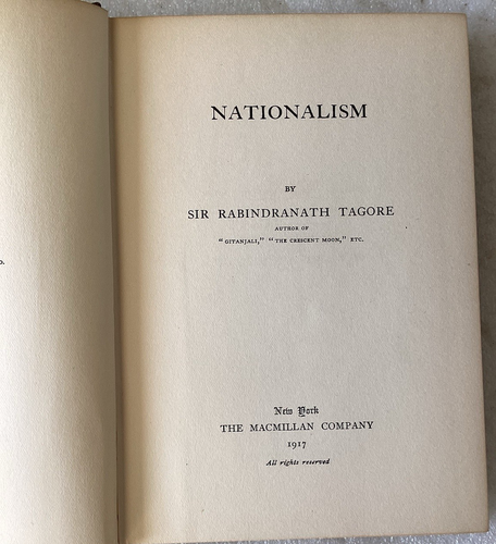NATIONALISM by SIR RABINDRANATH TAGORE/VERY GOOD 1917 MACMILLAN HARDCOVER - Picture 2 of 4