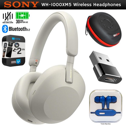 Sony WH-1000XM5 Wireless Noise Canceling Headphones, Silver w/ 2YR Warranty Kit - Photo 2 sur 12