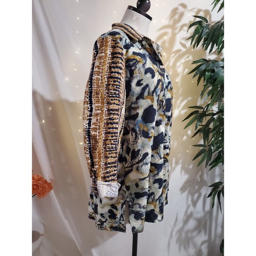 Ali Miles Womens Artsy Abstract Lagenlook Roll Tab Sleeve Button Shirt Size L - Picture 4 of 10