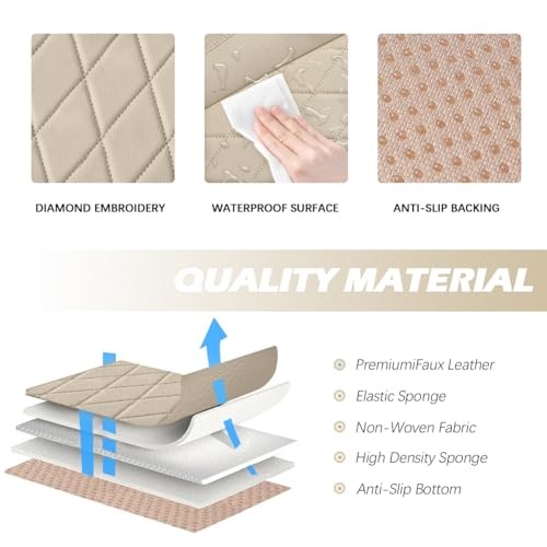 2-Pack Bottom Car Seat Cover Beige, Luxury Faux Leather Car Seat Cover for - Picture 3 of 7