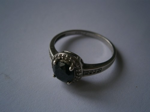 .925 Sterling Silver SIZE K Black Onyx Cubic Zirconia Ring - Free Postage - Foto 1 di 2