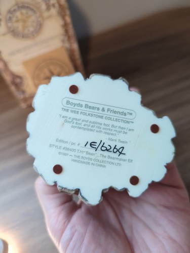 1997 Boyds Bears Wee Folkstone "T.H. Bean...The Bearmaker Elf" Figur - #36400 - Bild 8 von 10