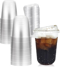 50 Sets Clear Plastic Coffee Cups with Sip Lids, Disposable PET Cups for Iced Co