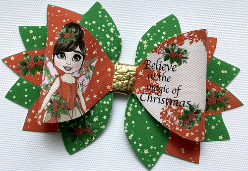 CHRISTMAS FAIRY 5" STATEMENT PRINTED CANVAS FABRIC BOW TEMP MAKE OWN HAIR BOWS - Picture 3 of 5