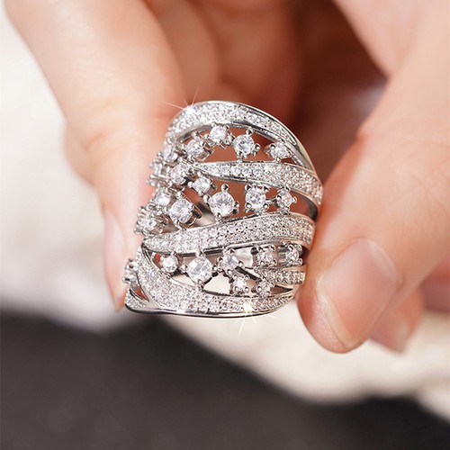 Anillos enchapados en plata de lujo de circonita cúbica para mujer talla 6-10 - Imagen 2 de 8