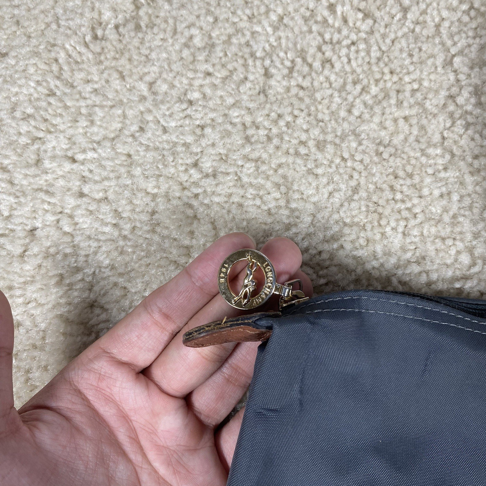 Longchamp Le Pliage Paris Navy Blue Grey Medium Shoulder Bag Logo Nylon