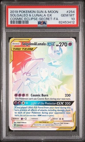 2019 Pokemon Cosmic Eclipse Solgaleo & Lunala GX #254 Secret Rare PSA 10