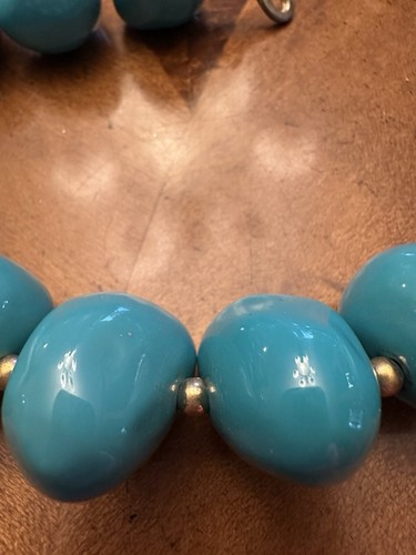 "COLLAR DE GUIJARROS TURQUESA IMITACIÓN GRUESO FIRMADO KENNETH J LANE KJL 18"" DE COLECCIÓN AÑOS 70" - Imagen 10 de 14