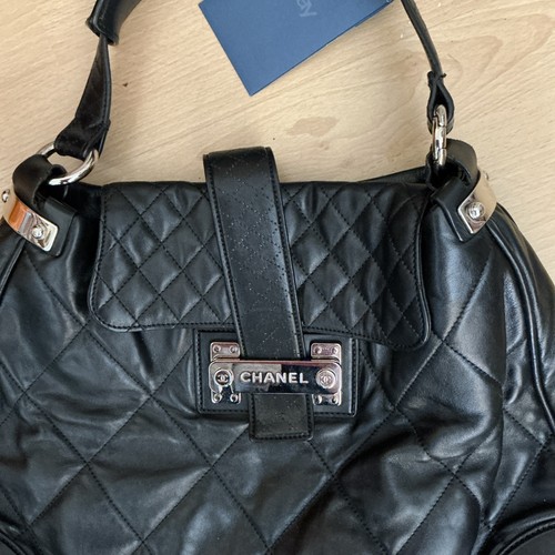 Rare Authentic Genuine Chanel Black Jumbo Large Quilted Lambskin Leather Bag - Picture 3 of 23