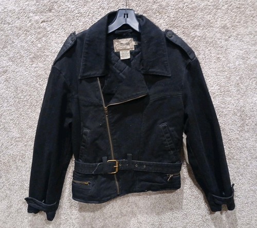 NUEVO CON ETIQUETAS Chaqueta Moto Calvin Klein De Colección Denim/Jean Acolchada Forrada Negra Cinturón Talla M  - Imagen 1 de 8