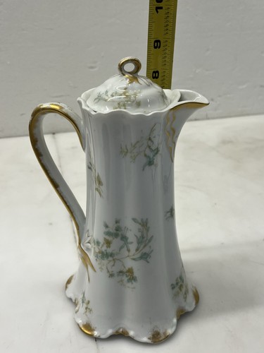 Haviland Limoges Schleiger 70A Chocolate Pot Blue & Pink Flowers Gold Trim - Picture 9 of 9