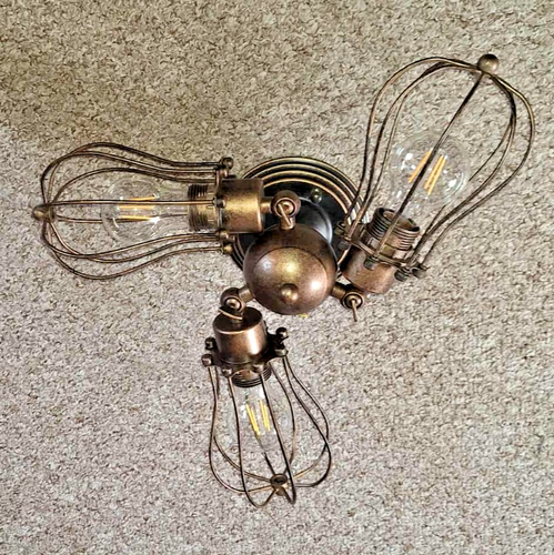 VINTAGE STIL INDUSTRIE DECKENLEUCHTE 3-FLAMMIG METALLKÄFIG RUSTIKAL BRONZE - Bild 4 von 5