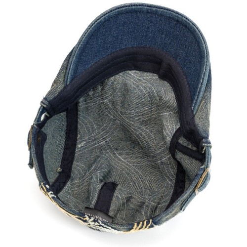 Men Washed Denim Beret with Stitching Vintage Newsboy Hat Driver Cap - Picture 11 of 15