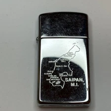 Zippo Silver Saipan Oil Lighter Flammable Spark Used Collectible