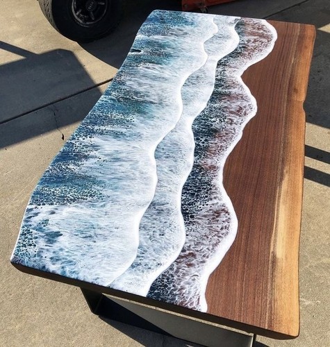 Resin Art Ocean Hallway Decor Epoxy Resin Walnut Wood Table Top Custom Order - Picture 2 of 5