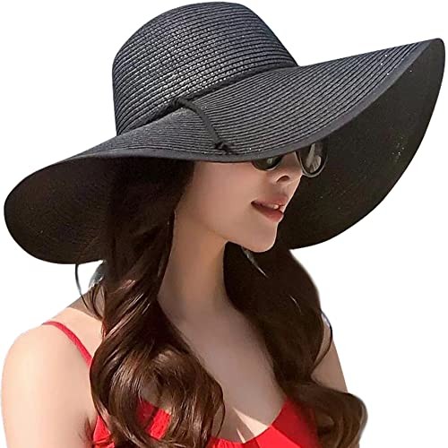 Womens 5.5 Inches Big Bowknot Straw Hat Large Floppy One Size 01 Style B-black - Bild 1 von 7