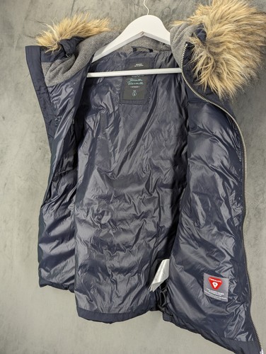 Gap Women's Navy Puffer Gilet Vest Size Large Faux Fur Hood Primaloft Full Zip - Picture 2 of 12