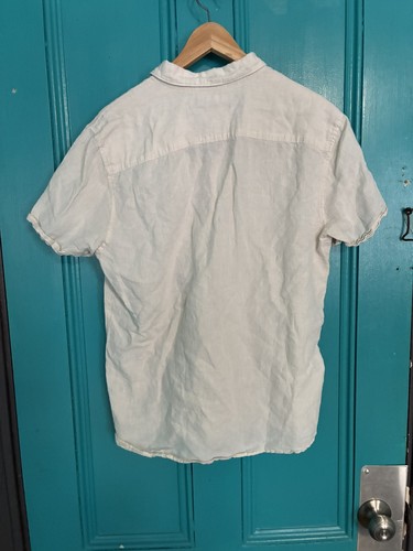 Perry Ellis Cream White Linen Blend Short Sleeve Button Up Shirt - Men’s M - Picture 6 of 7