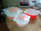 Vintage Pyrex, Friendship Casserole Set 473, 474, 475 w/ clear glass Lids