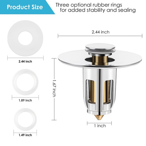 Universal Bathroom Sink Stopper, Pop-up Bathroom Sink Drain Stopper, Sink Plu... - Imagen 2 de 7