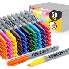 Permanent Markers Bulk, 50 Pack,10 Assorted Colors Permanent Marker, Fine Tip...
