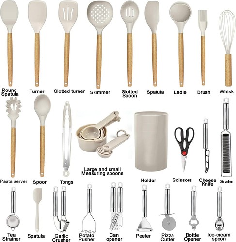 Kitchen Utensils Set- 35 PCs Cooking with 6.3"L x 5.12"W, Khaki - Picture 2 of 8