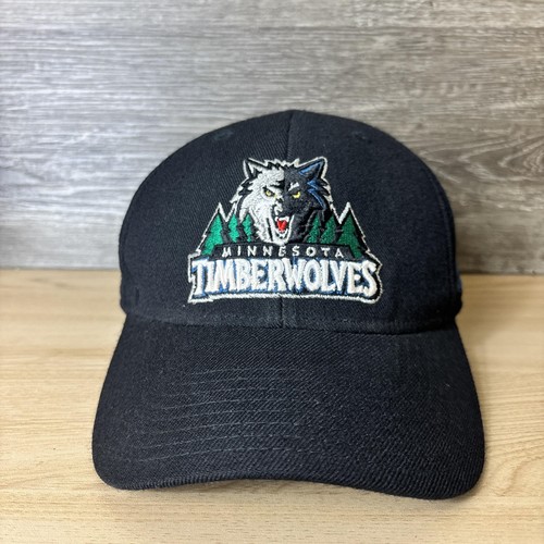 Vintage Minnesota Timberwolves Mütze Kappe Riemen hinten Herren schwarz NBA Basketball Wolle