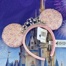 Disney Parks Pink Sequin Princess Tiara Ears Headband New IN HAND
