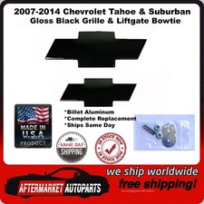 2007-2014 Chevy Tahoe Suburban Gloss Black Grille Rear Aluminum Bowtie