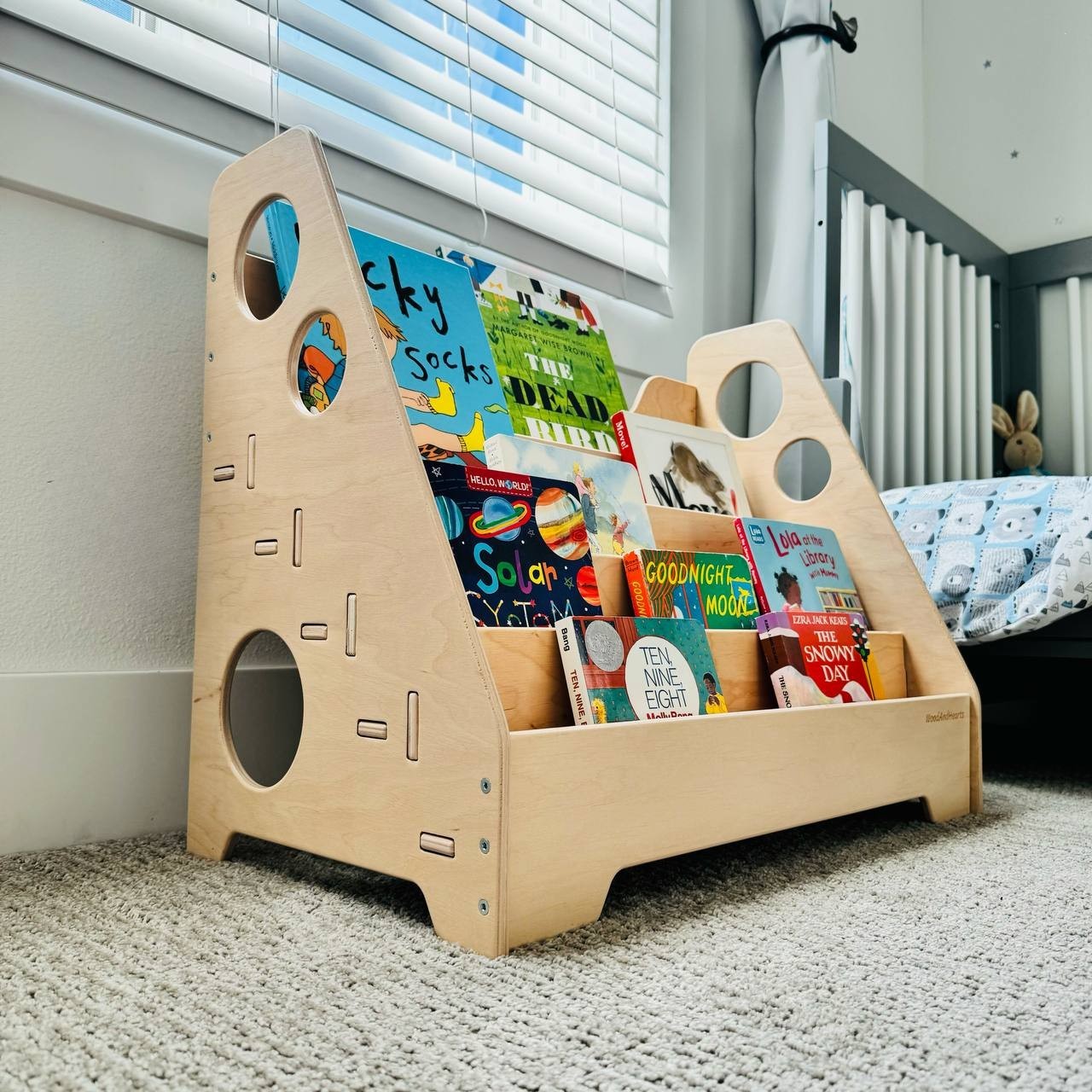 Wooden Floor Bookshelf&comma; Montessori Book Display for Children &lpar;Woodandhearts&rpar;