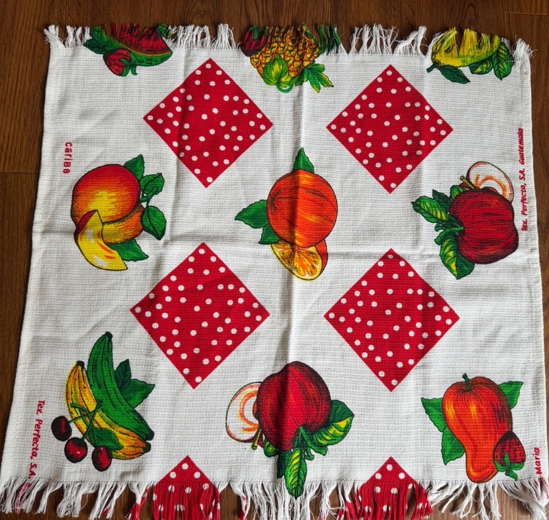 Vtg. Tex. Perfecta, S.A. FRUIT Woven Guatemala Tea Towel Napkin Placemat Caribe