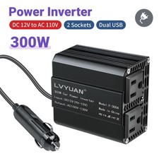 300W Car Van Power Inverter DC 12V to AC 110V 120V Converter W/ 2USB  2AC Black