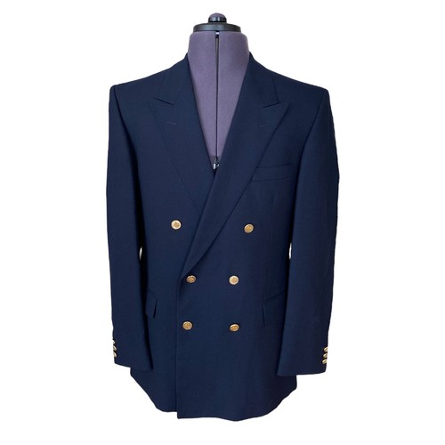 Crombie Marineblauer Wollblazer Herren 40 L Zweireiher Goldknöpfe Made in UK